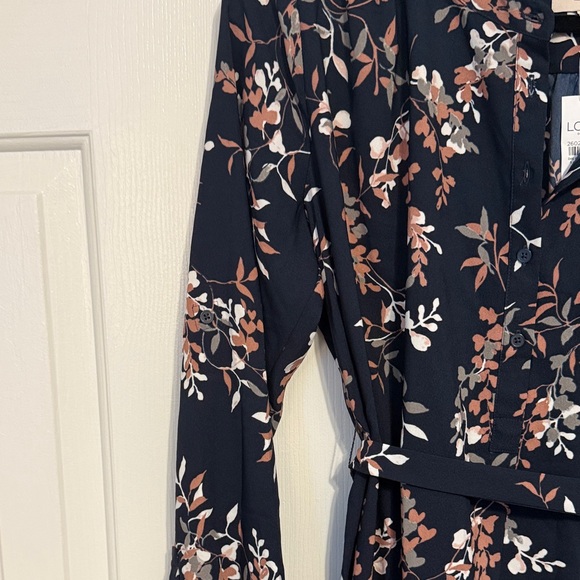 LOFT Navy Floral Long Sleeve Dress - Picture 4 of 10